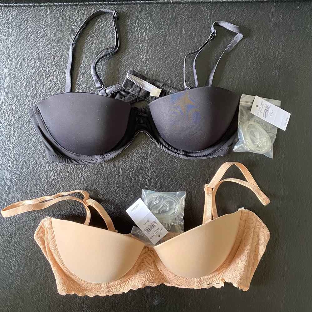 NWT Set of Two Aerie Convertible Bras with clear straps Size 34A Nude and Black